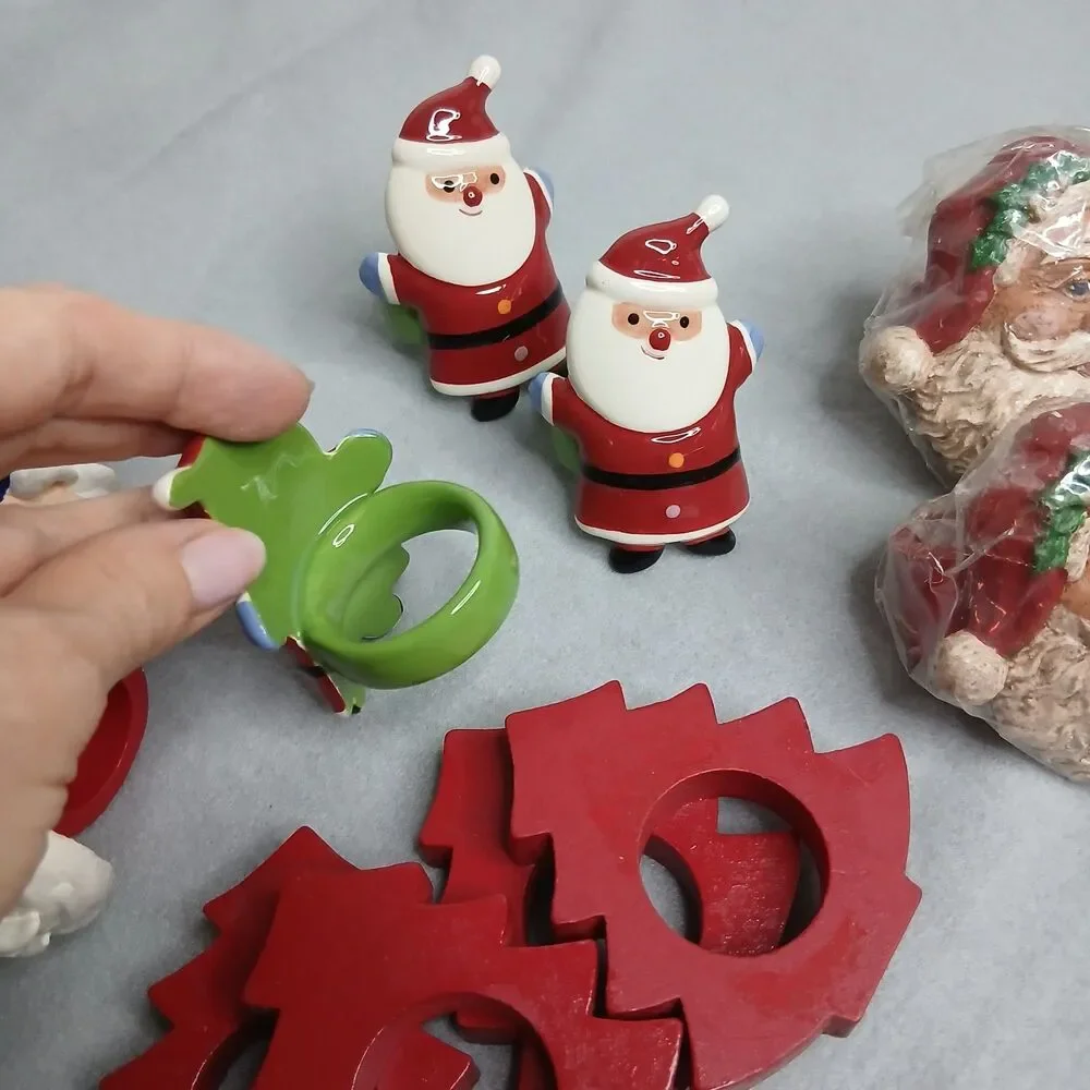 Set of 18 Holiday Napkin Rings Assorted Christmas Halloween Wooden Ceramic New